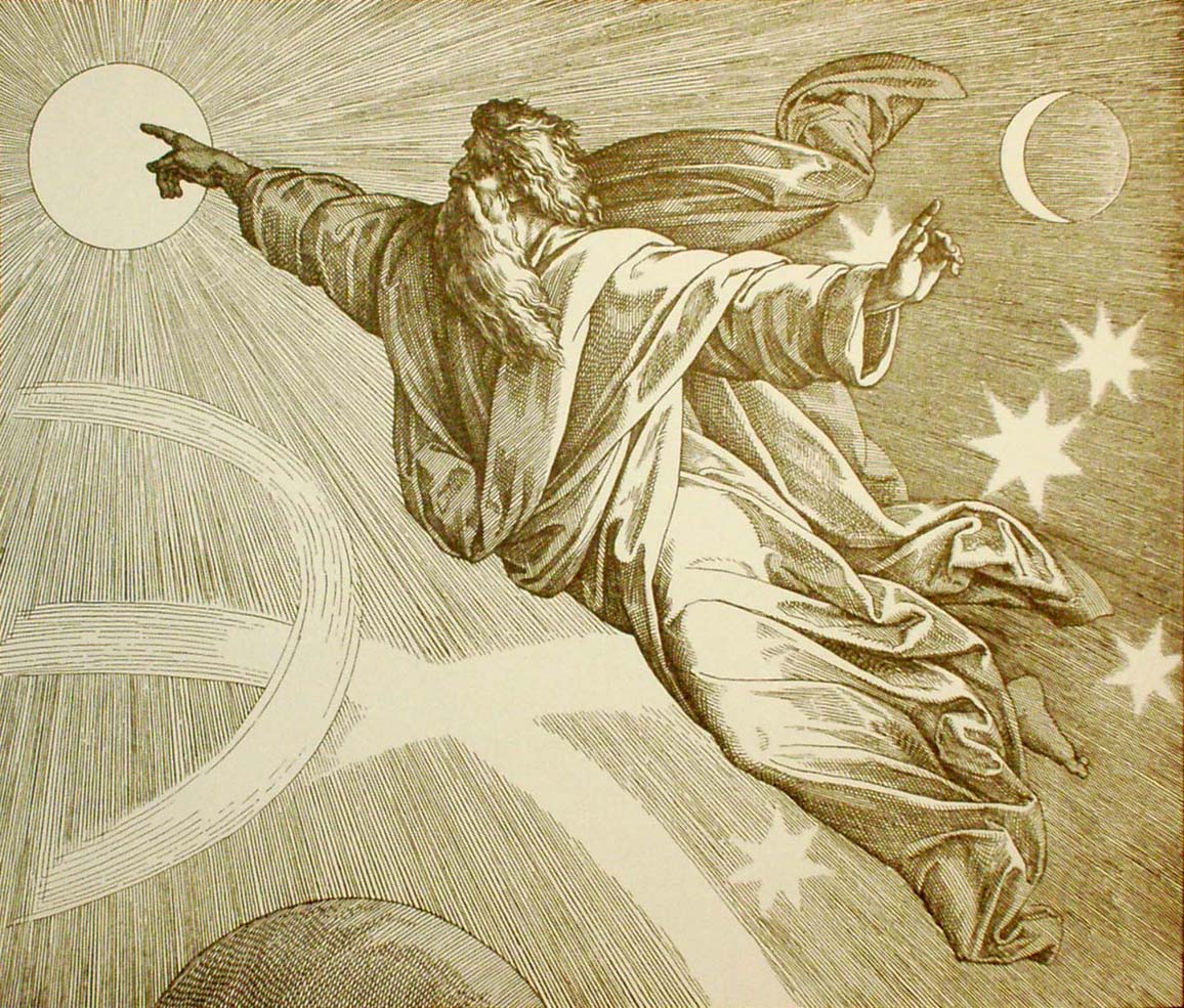 A világ teremtése (Mózes Ter1:14) Julius Schnorr von Carolsfeld fametszete (1860)